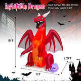 Inflables de Halloween de 8 pies, dragón rojo inflable con alas y calavera