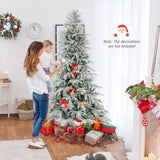 7 Feet Snow-flocked Artificial Christmas Tree Pre-lit Hinged Xmas Tree with Warm White LED Lights