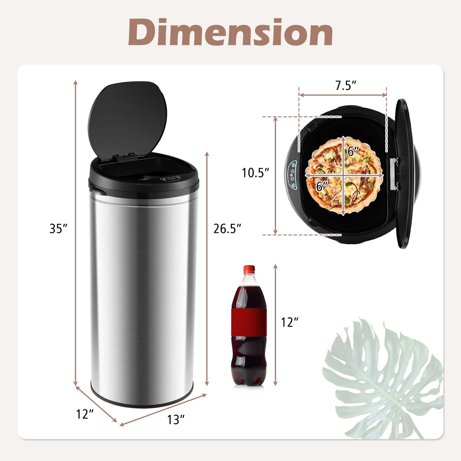 Cubo de basura automático de 8 galones con marco de acero inoxidable, sin contacto, plateado
