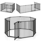 8-Panel Extra Wide Baby Gate Adjustable Pet Safety Fence with Auto-close Door