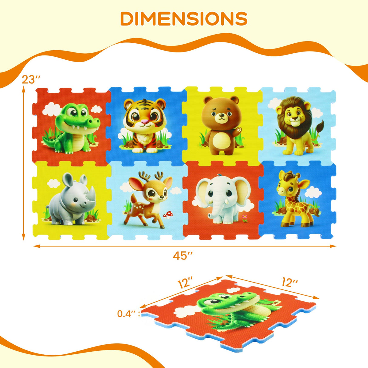 Alfombra de juego entrelazada para bebés de 8 piezas con animales educativos