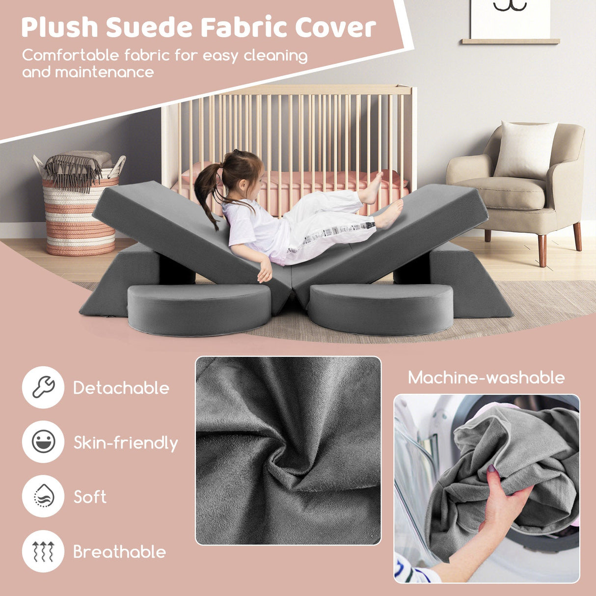 Sofá de juegos modular de 8 piezas para niños con funda desmontable para sala de juegos y dormitorio