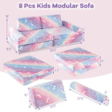 8 Pieces Modular Kids Play Couch Glow in the Dark Toddler Sectional Sofa