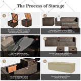 Juego de muebles de ratán de 8 piezas que ahorra espacio para patio con caja de almacenamiento y cubierta impermeable - Gris