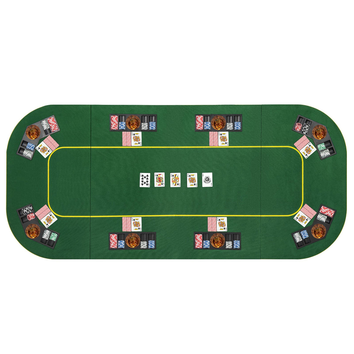 Tablero de póker plegable de 79 x 36 pulgadas para 8 jugadores con bolsa de transporte y portavasos
