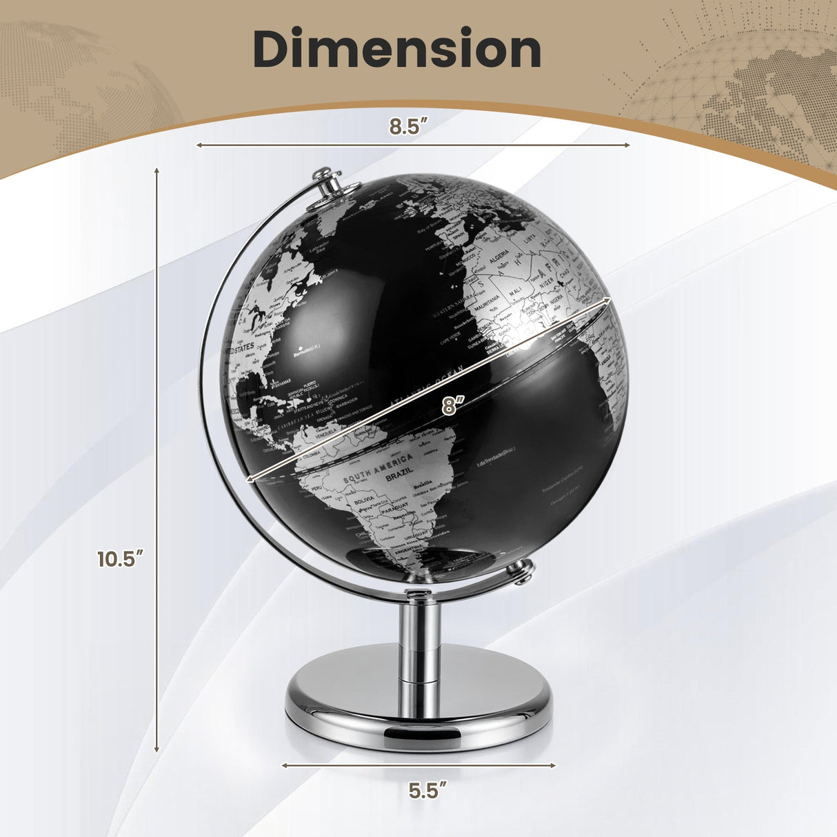 Globo Terráqueo de 8" Decorativo Moderno de Sobremesa
