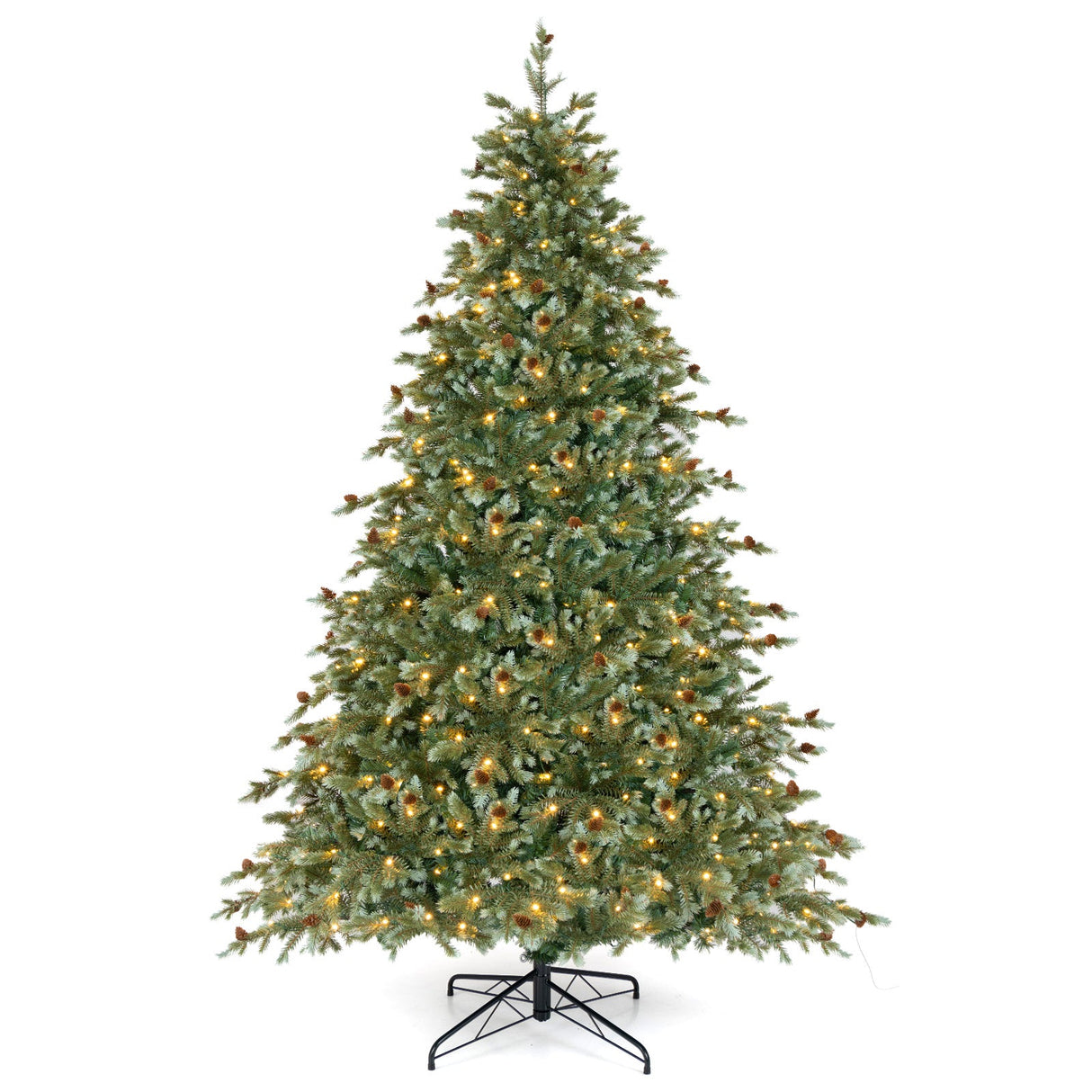 Árbol de Navidad de 1,8/2,1/2,4 metros con luces LED blancas cálidas y piñas