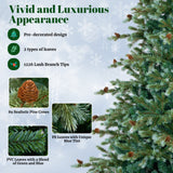 Árbol de Navidad de 1,8/2,1/2,4 metros con luces LED blancas cálidas y piñas