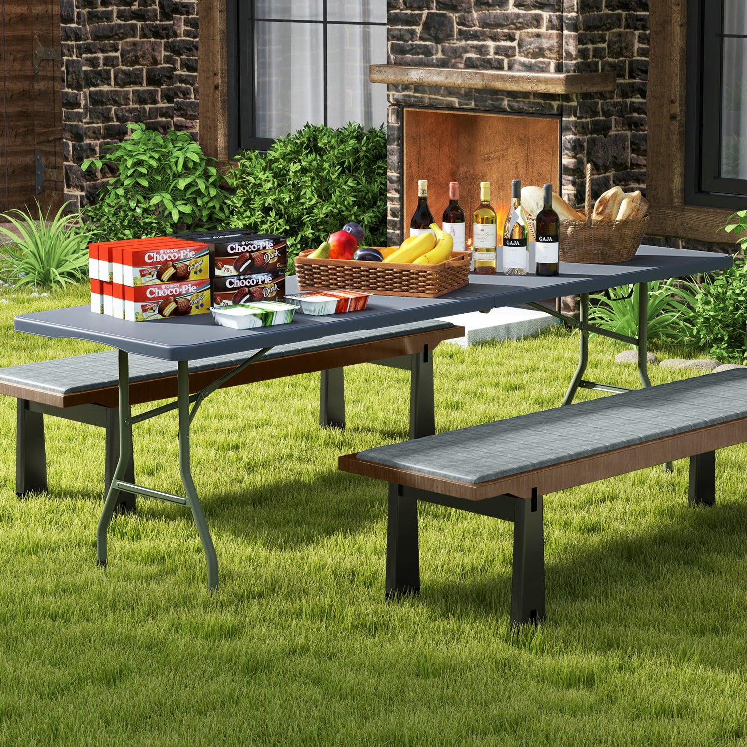 Mesa Plegable Portátil de 8 pies, 350 Libras, Plegable por la Mitad con Tablero de HDPE