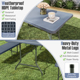 Mesa Plegable Portátil de 8 pies, 350 Libras, Plegable por la Mitad con Tablero de HDPE