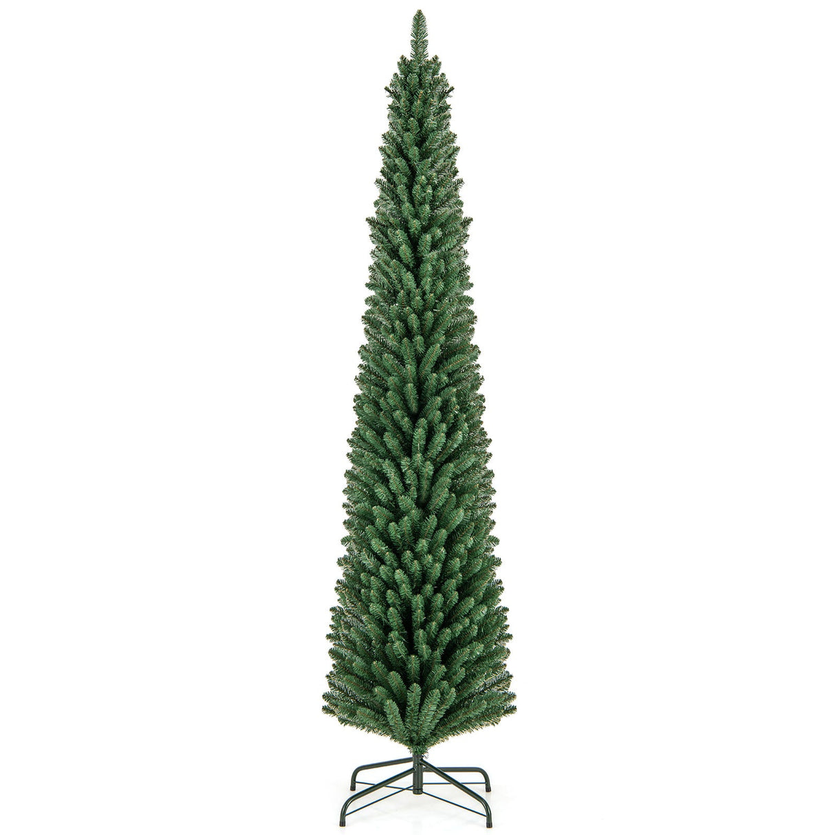 Árbol de Navidad Tipo Lápiz de 1,5/1,8/2,1/2,4 metros con 295/392/523/671 Puntas de Rama de Alambre con Memoria y Soporte Metálico Mejorado