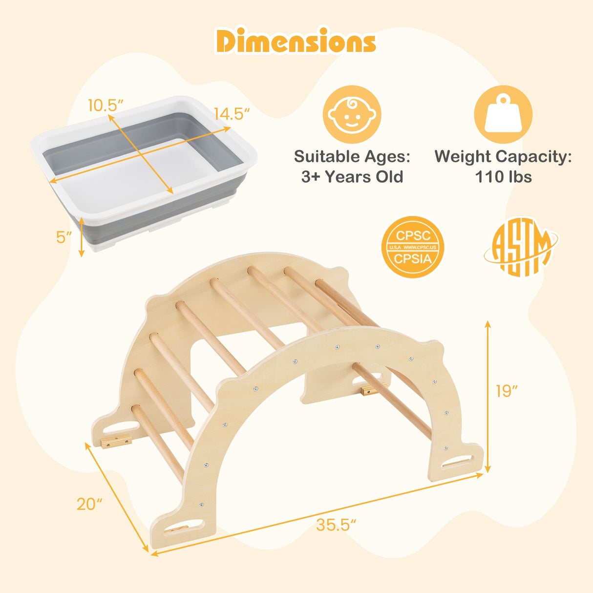 8 in 1 Climbing Arch Sensory Table for Kids with Collapsible Storage Bin for 3+ Years Old-Natural