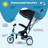 Triciclo infantil plegable 8 en 1 con capota extraíble y barra de empuje