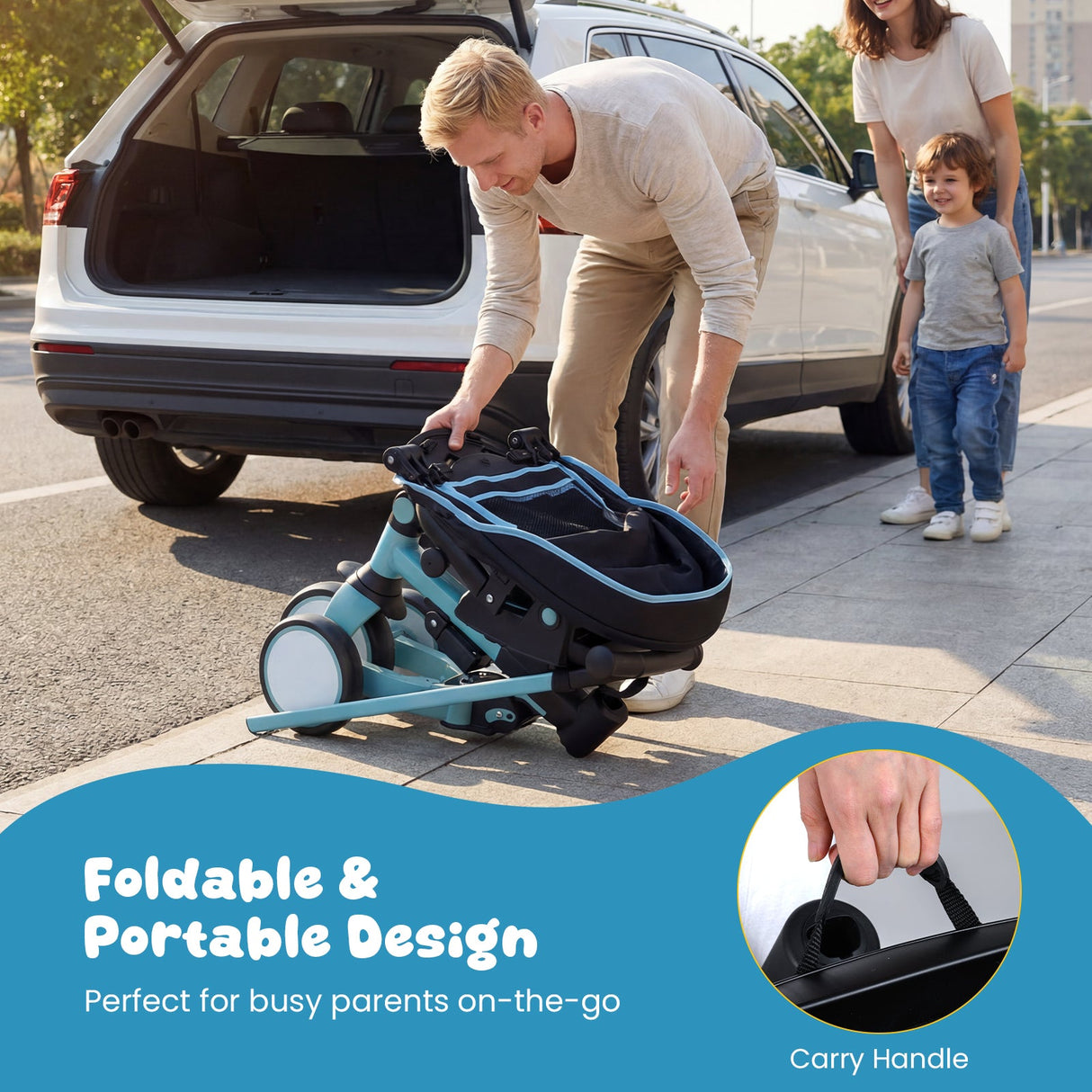 Triciclo infantil plegable 8 en 1 con capota extraíble y barra de empuje