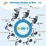 Triciclo infantil plegable 8 en 1 con capota extraíble y barra de empuje