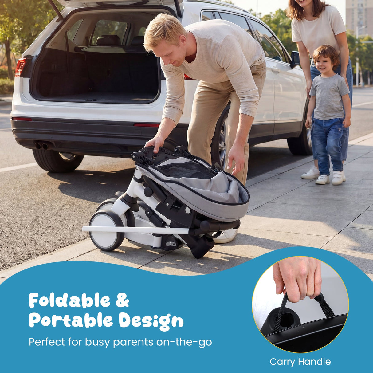 Triciclo infantil plegable 8 en 1 con capota extraíble y barra de empuje