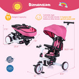 Triciclo infantil plegable 8 en 1 con capota extraíble y barra de empuje