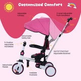 Triciclo infantil plegable 8 en 1 con capota extraíble y barra de empuje