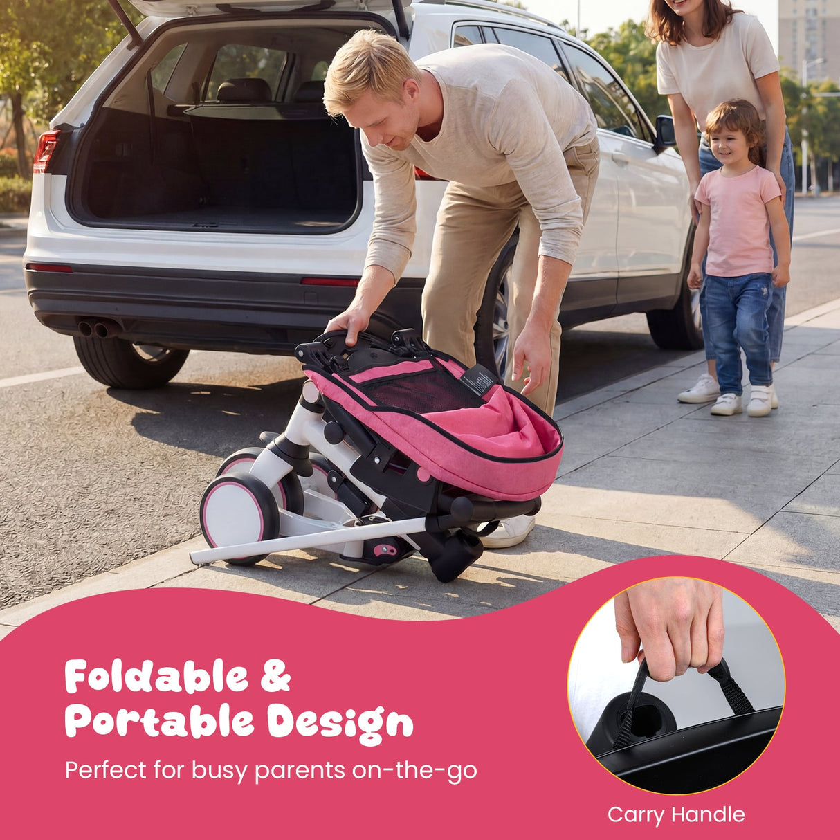 Triciclo infantil plegable 8 en 1 con capota extraíble y barra de empuje