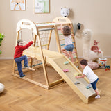 Juego de gimnasio de madera Montessori 8 en 1 para niños de 3 a 5 años con tobogán y barra de mono