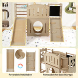 Tobogán infantil 8 en 1 Parque infantil de madera para interiores con escalador y pizarra - Natural