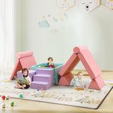 Juego de construcción de fuerte de espuma para niños de 8 piezas con funda de gamuza - Rosa