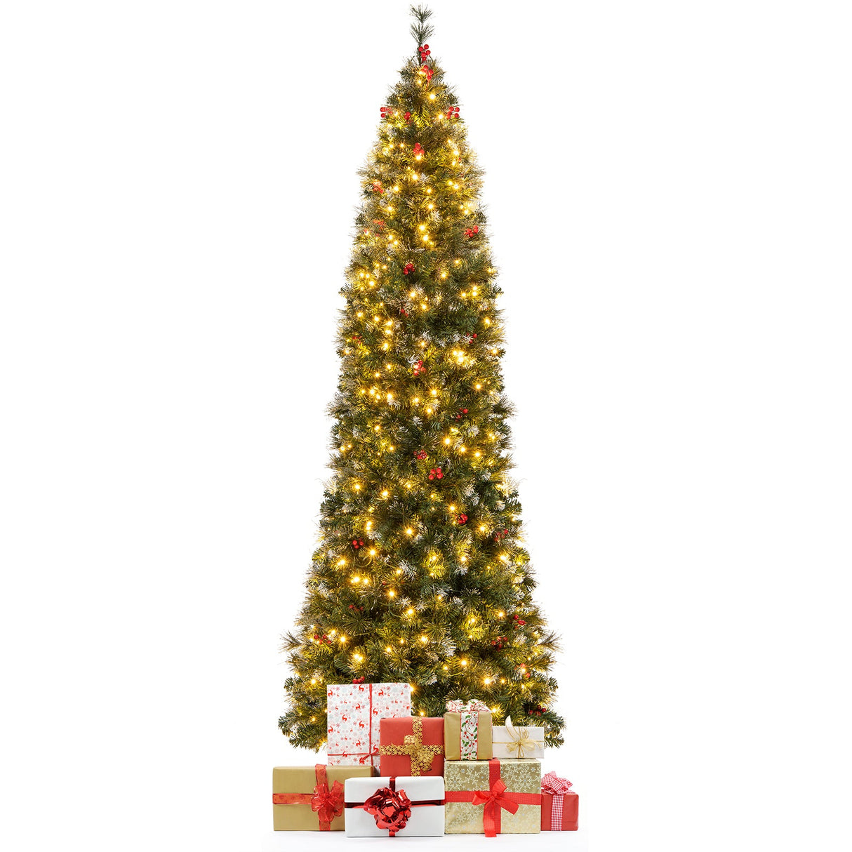 Árbol de Navidad Preiluminado Artificial Estrecho y Articulado de 5/6/7/8/9 Pies