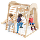 Parque infantil de madera 8 en 1 para interior con columpio y rocódromo - Natural