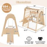 Parque infantil de madera 8 en 1 para interior con columpio y rocódromo - Natural