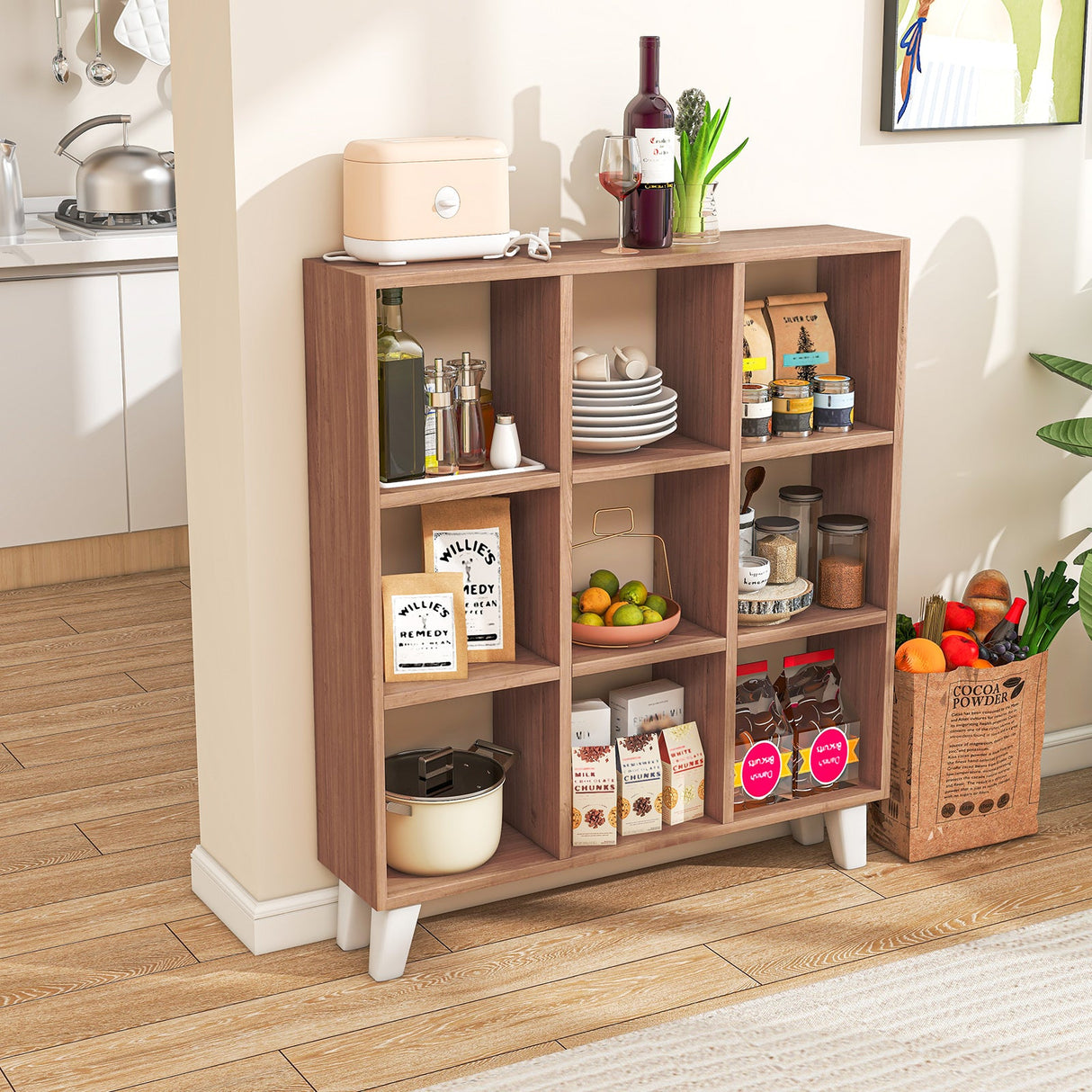 Estantería de 9 cubos con 6 baldas extraíbles y patas de soporte elevadas