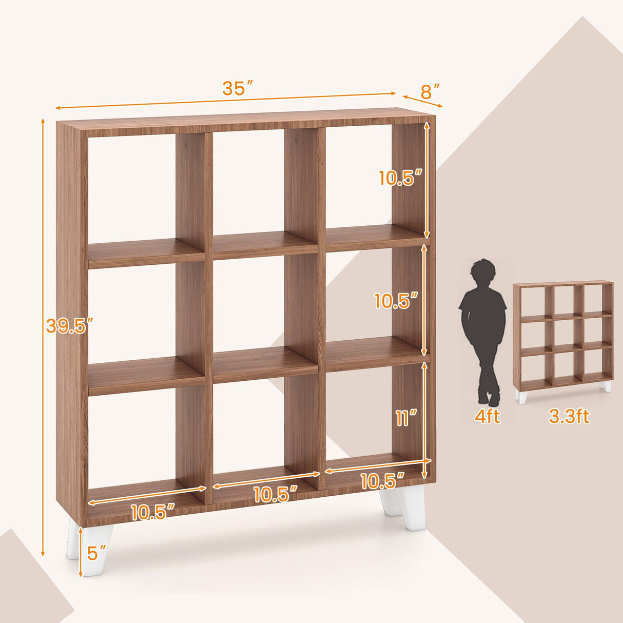 Estantería de 9 cubos con 6 baldas extraíbles y patas de soporte elevadas