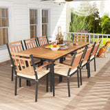 Juego de comedor de patio de 9 piezas con 8 sillones de madera