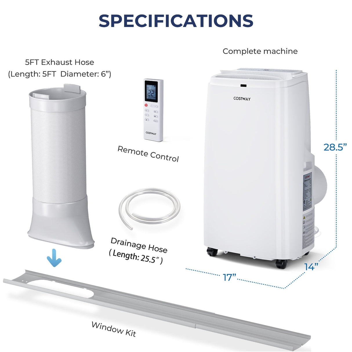 Acondicionador de Aire Portátil 3 en 1 de 12000 BTU con Control Remoto - Blanco