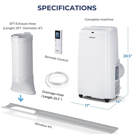 Acondicionador de Aire Portátil 3 en 1 de 12000 BTU con Control Remoto - Blanco