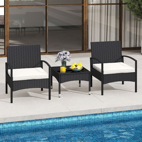 Juego de muebles de patio de 3 piezas Sillas de bistró de ratán con mesa - Beige