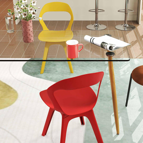 Juego de comedor moderno de 4 piezas con sillas, taburetes de bar, cómoda y mesa de comedor de cristal