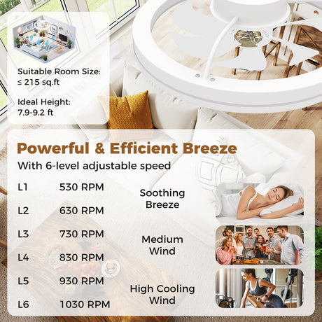 Ventilador de techo de 19 pulgadas de perfil bajo para montaje empotrado con LED regulable de 3000-6500 K - Blanco