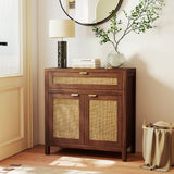 Mueble aparador con puertas de ratán y cajón - Marrón