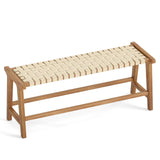 Banco de patio de madera de teca de 47 pulgadas de largo con asiento de mimbre y patas de madera maciza - Natural