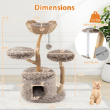 Árbol para gatos de madera maciza, árbol para gatos de peral con plataforma y postes rascadores de sisal - Marrón