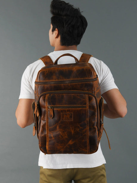 Mochila de viaje de cuero Buffalo Alpha Caramel