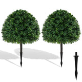 28 Inches Artificial Boxwood Topiary Ball Tree Set of 2 with Ground Spike-Green