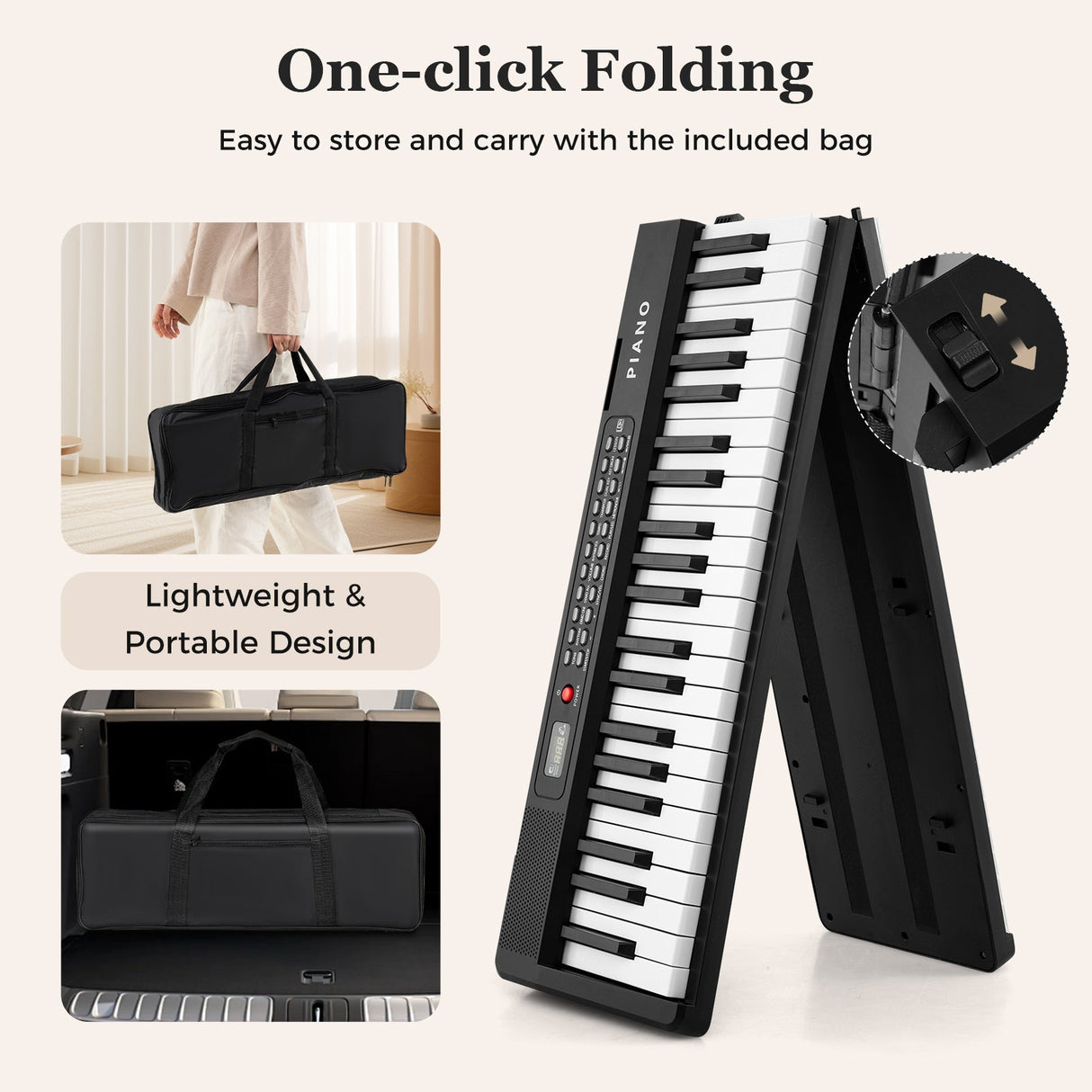 Teclado de piano plegable de 88 teclas, portátil, semipesado, eléctrico, negro