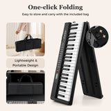 Teclado de piano plegable de 88 teclas, portátil, semipesado, eléctrico, negro