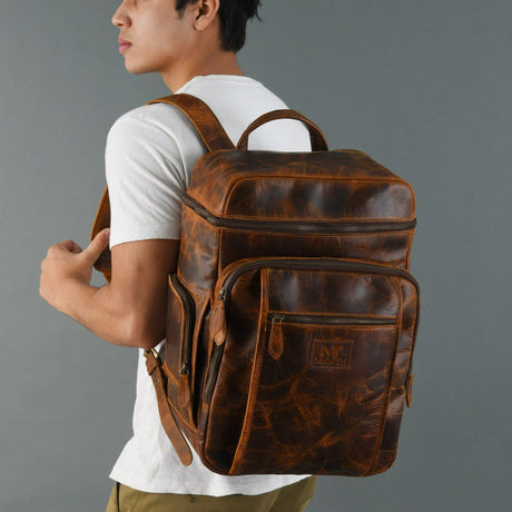 Mochila de viaje de cuero Buffalo Alpha Caramel