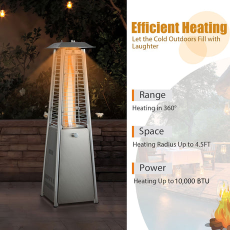 Calentador de patio de mesa portátil de acero inoxidable de 10000 BTU con tubo de vidrio