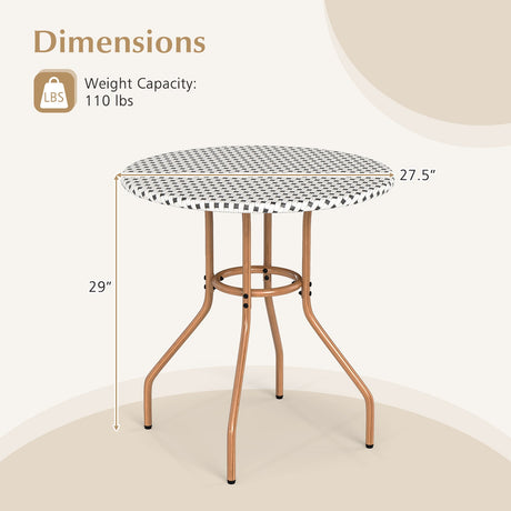 Mesa de bistró de exterior de 27.5 pulgadas con estructura de metal de alta resistencia y patas ajustables - blanca