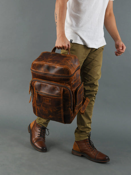 Mochila de viaje de cuero Buffalo Alpha Caramel