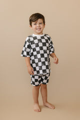 Conjunto de shorts a cuadros blancos y negros de algodón orgánico