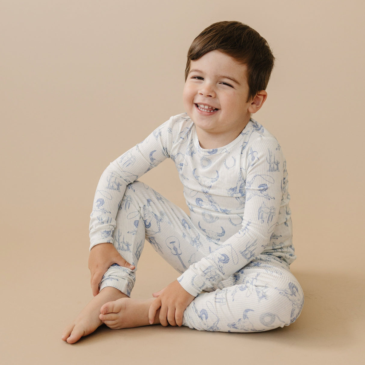 Pijama acanalado de bambú Cowboy Blues de 2 piezas